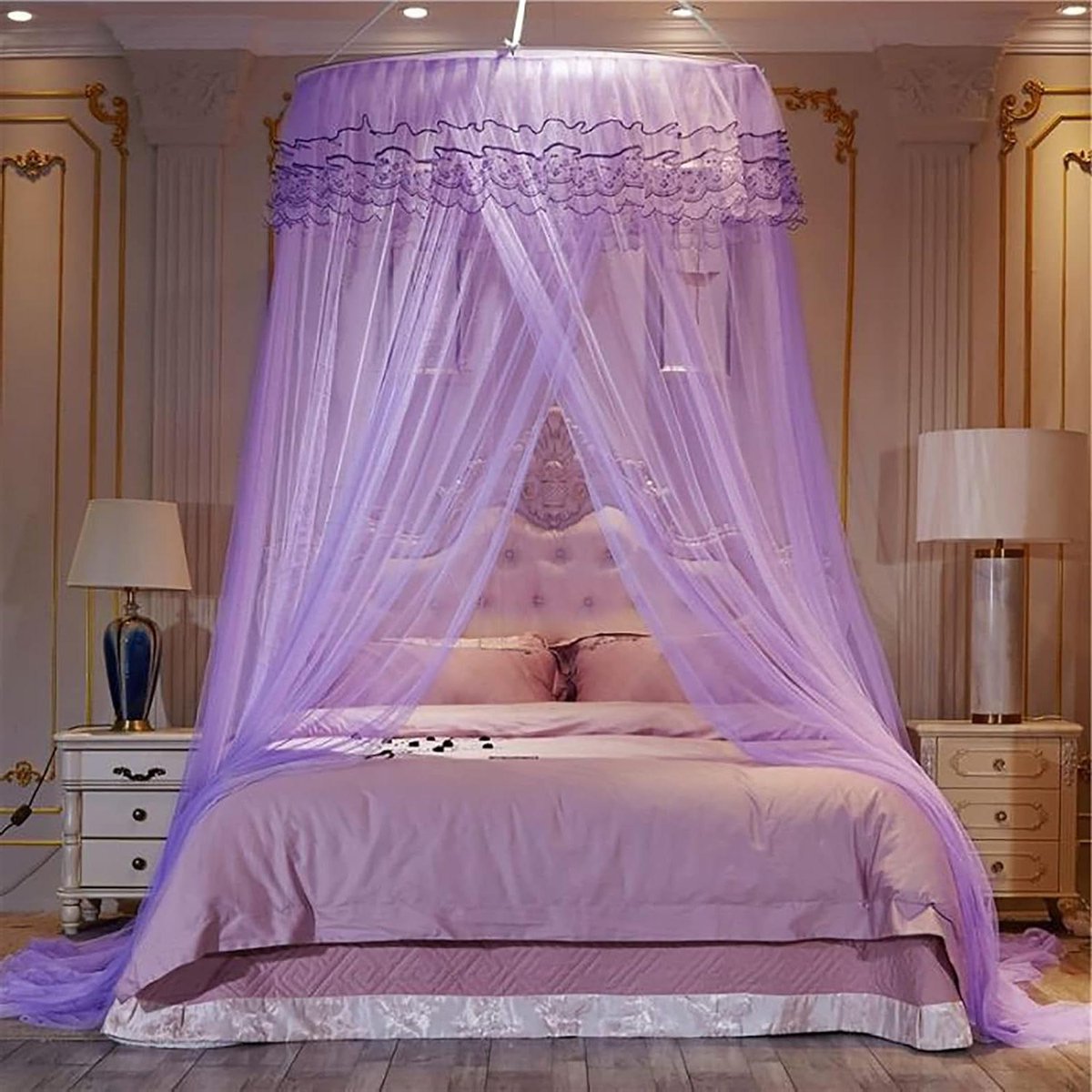 Prinses Klamboe - Hemelbed Gordijn - Slaapkamer Decoratie - Dubbellaags Kant - 1.8M - Wit