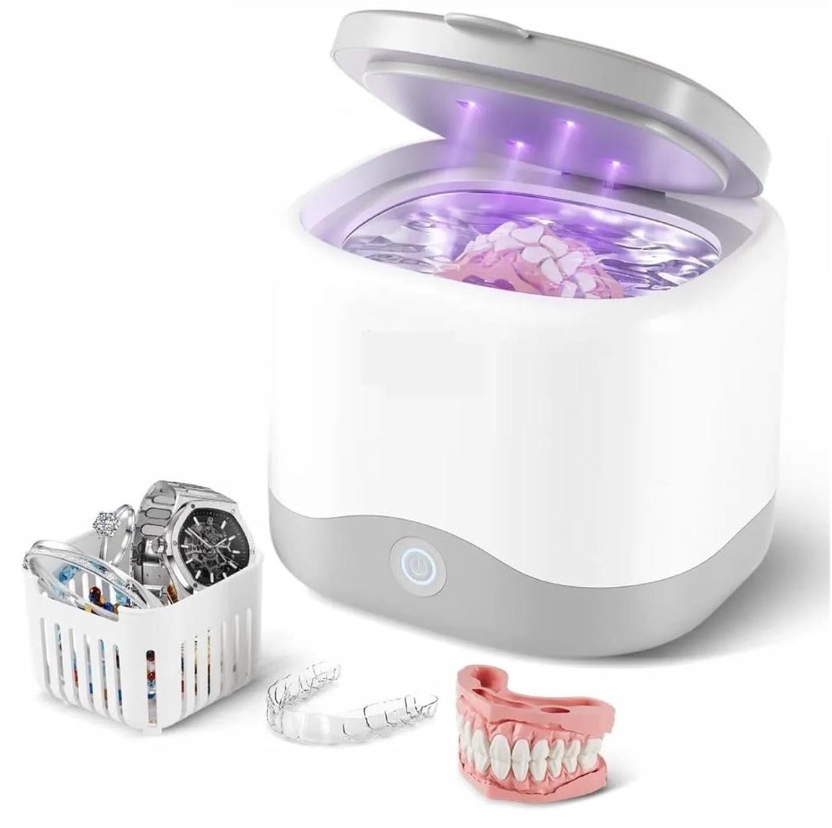 Ultrasone reiniger - Sieraden reiniger - Hygiënisch reinigen - UV-licht desinfectie - 0.18L capaciteit - Wit