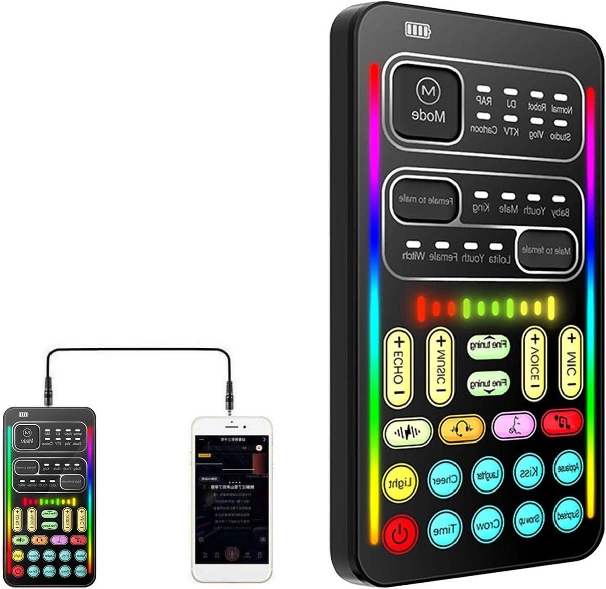 Stemwisselaar Microfoon - Geluidsmodulator Apparaat - Entertainment en Streaming - 8 Geluidseffecten Ingebouwd - 16.8 x 9.9 x 3.7 cm