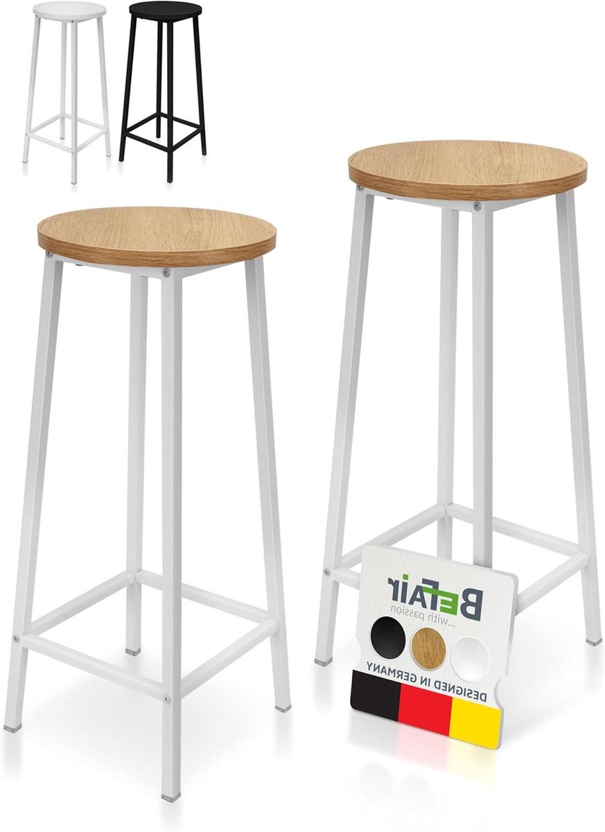 Barkruk Set - Krukken Bar - Aan Bartafel - Stabiele Constructie - 70 cm Hoog - Wit Eiken