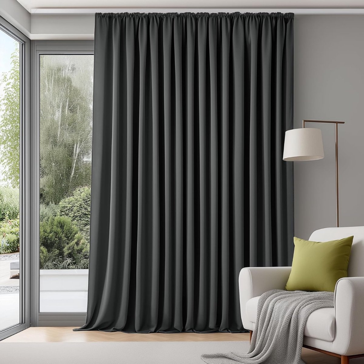 SNJY® Gordijnen Kant en Klaar met Haakjes - Vitrage Kant en Klaar met Haakjes - Gordijnen Verduisterend met Haakjes - 245 × 200 cm (H x B) - 1 Stuk - Donkergrijs
