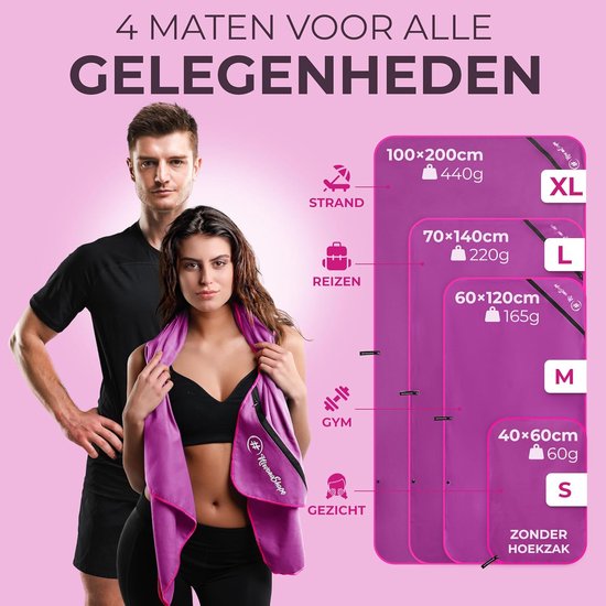 Microvezel Handdoeken - Reishanddoeken Sporthandoeken - Licht Reizen - Super Absorberend Sneldrogend - Set L+M - Roze — afbeelding 5