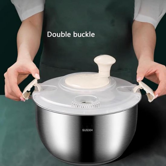 Grote Slacentrifuge - Groentereiniger - Salade Bereiden - Antislip Bodem - 6 Liter Inhoud - Zilverkleurig — afbeelding 3