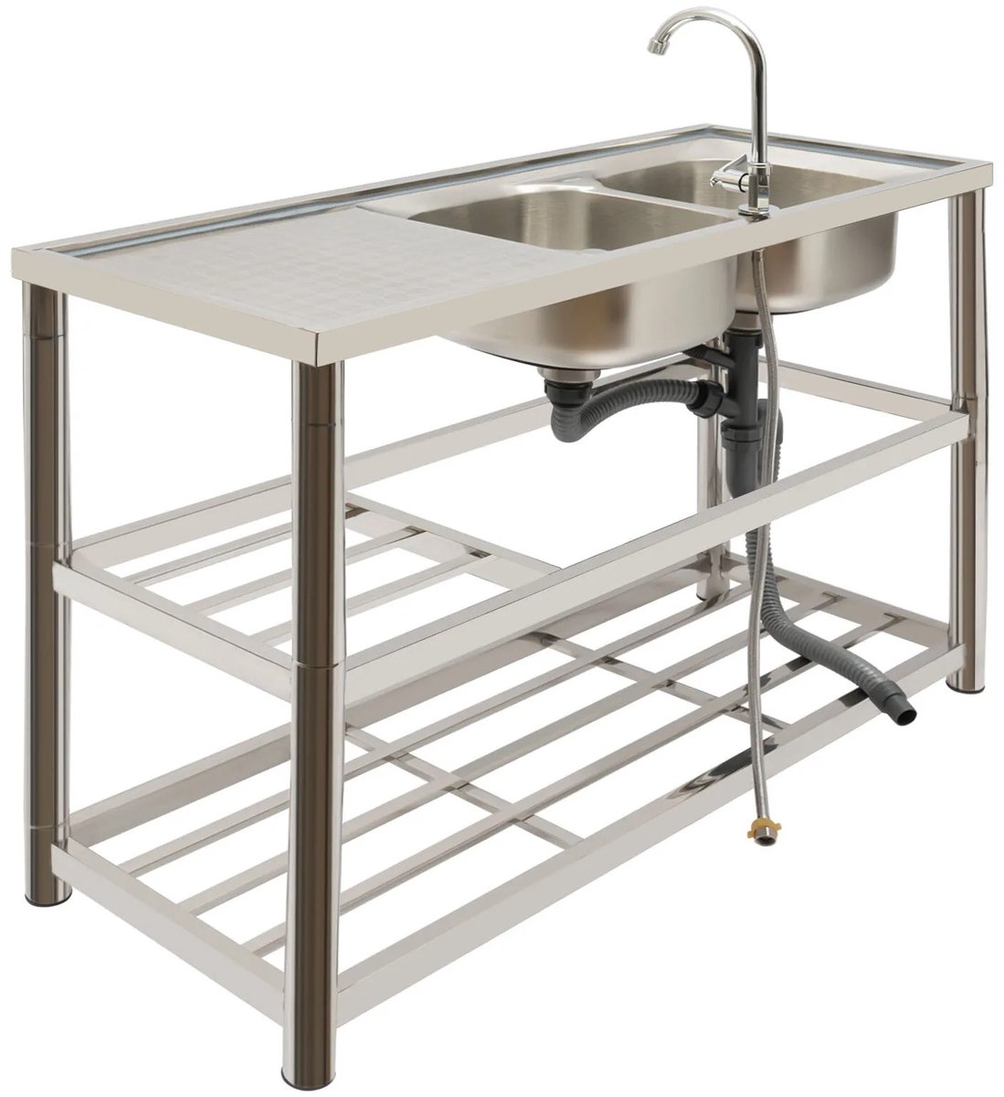 Cellista Commerciële Dubbele Spoelbak - RVS Utility Sink - Vrijstaande Werkspoelbak - Dubbele Wasbak met Kraan 120 cm - Professionele Keuken en Werkplaats Spoelbak
