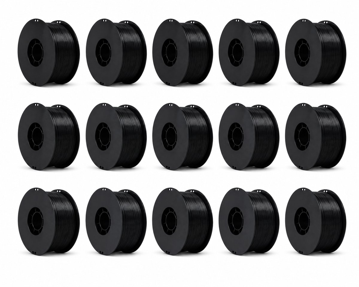 15x 1KG Zwarte Filament PLA+ 3D Printer Filament 1.75mm – Hoogwaardig 3D Printing Filament, Extra Sterk en Flexibel, Anti-Warp, Glanzend, Compatibel met FDM Printers, Print Zonder Problemen