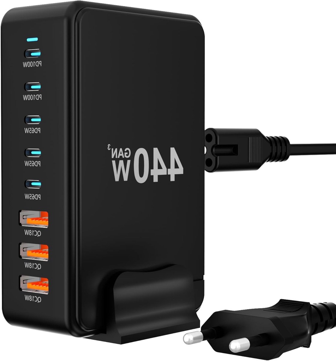 Krachtige 440W USB-C Oplader met PD/QC 3.0, Snellader en Oplaadstation voor Smartphones, Laptops en Tablets