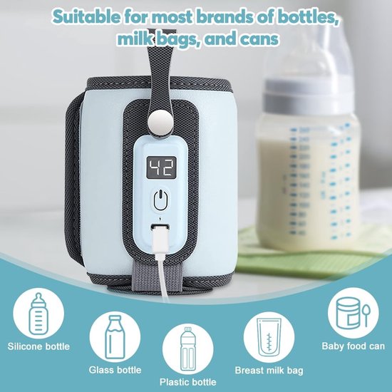 Babyvoedingwarmer - Draagbare USB-flessenwarmer - Nauwkeurig instelbare temperatuur - Blauw — afbeelding 5