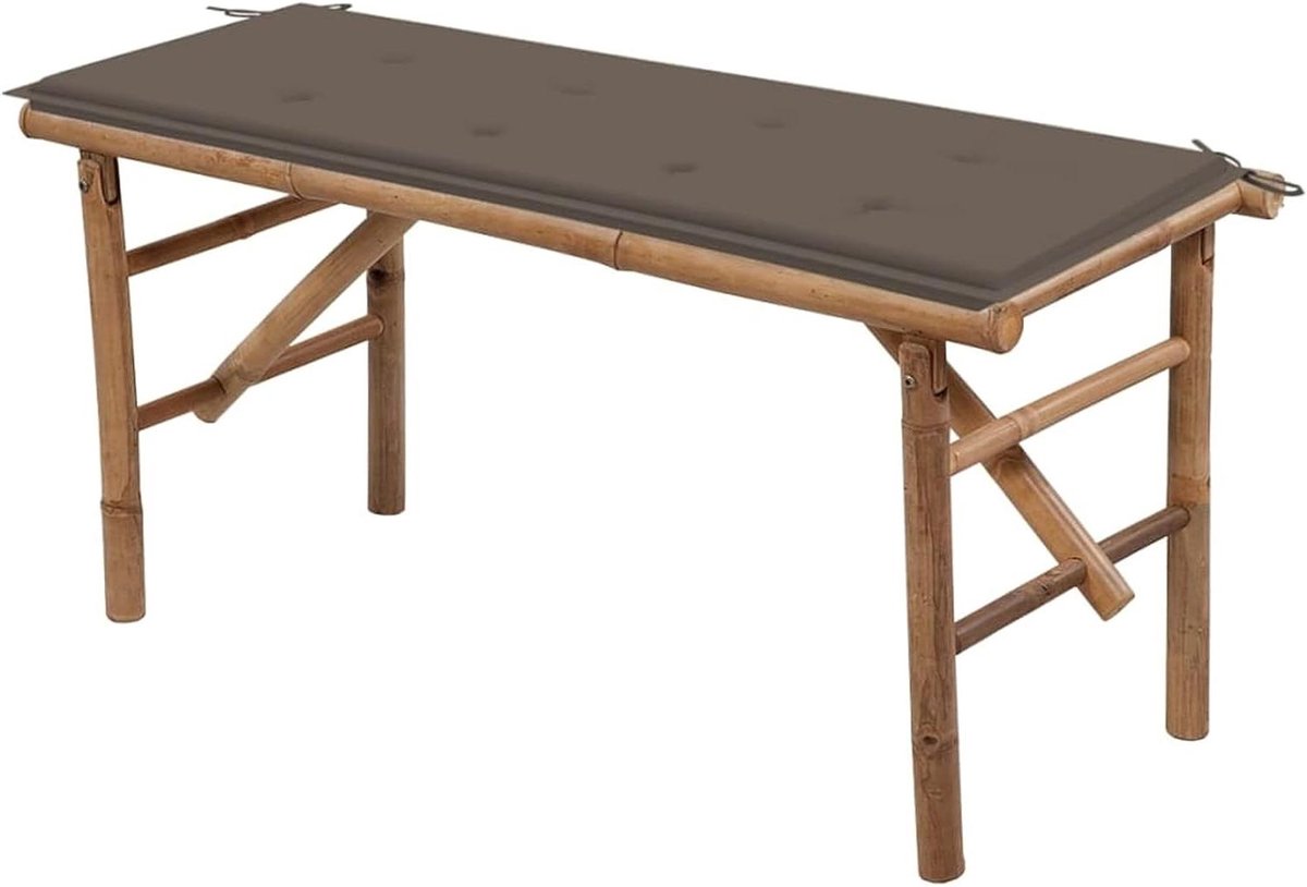 Inklapbare tuinbank - Zitbank bamboe - Ontspannen buiten - Inclusief waterdicht kussen - 118 cm breed - Taupe