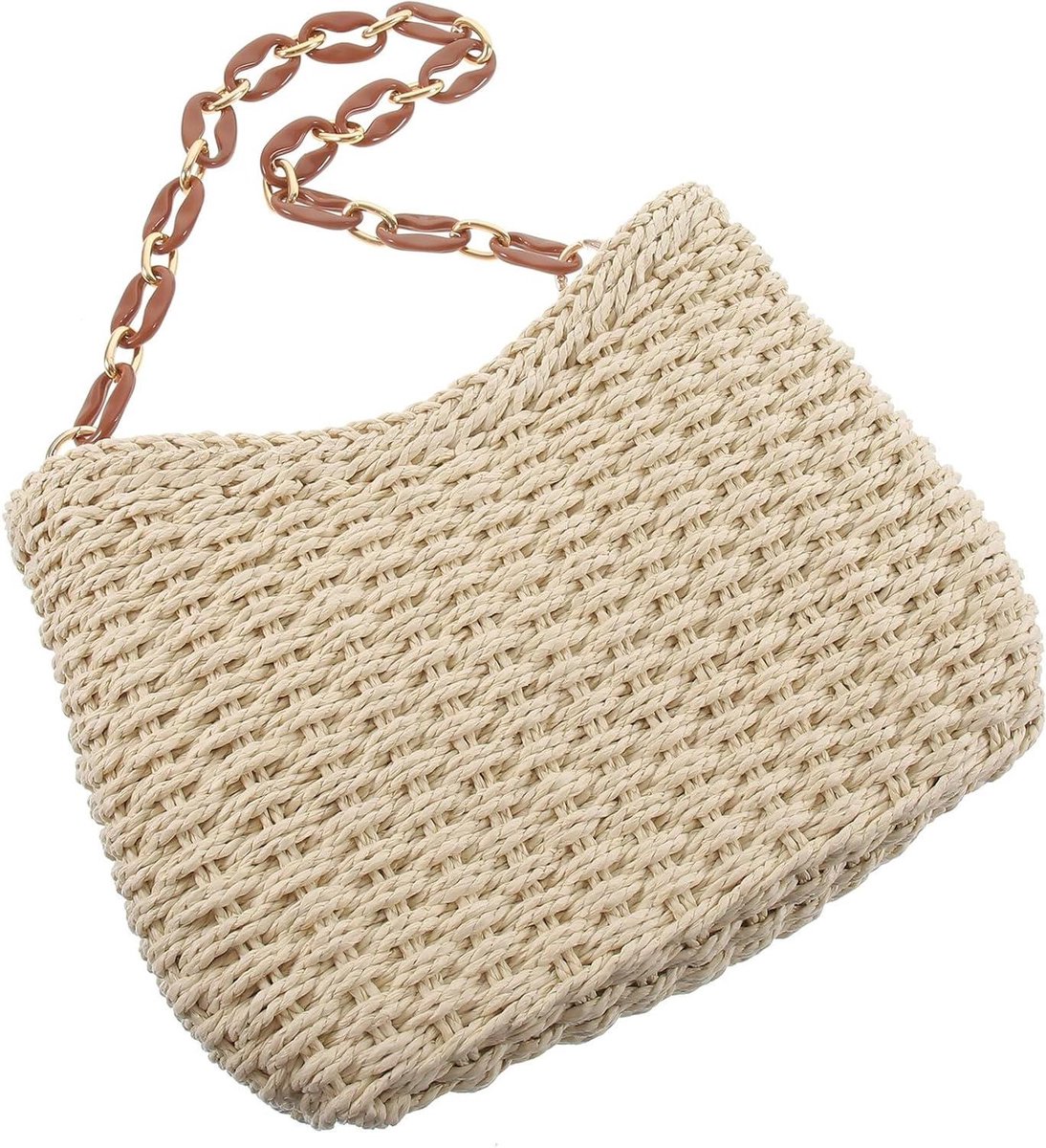 Woven Strandtas - Zomer Handtas - Strandbezoek - Handgeweven Papier - 23 cm - Beige