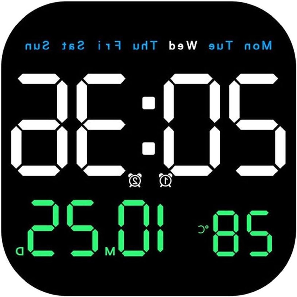 Grote Digitale Klok - Wandklok LED - Informatie Tonen - Alles-in-één Display - 20 x 20 cm - Zwart