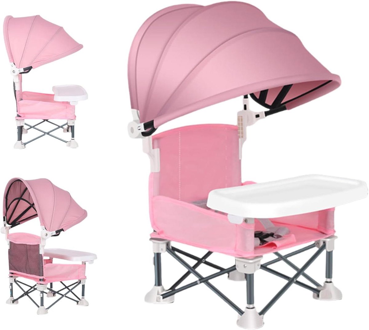 Portable Baby Dining Chair - Travel Chair With Tray For Toddlers,Foldable Kids Chair With Hood For Outdoor Picnic