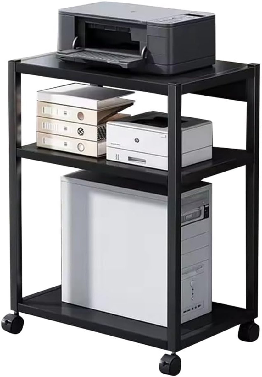 Verrijdbare PC Standaard - CPU Houder met 3 Niveaus - Verstelbare Hoogte - Computer Tower Stand op Wieltjes - Metaal - Zwart - 51 x 30 x 69 cm