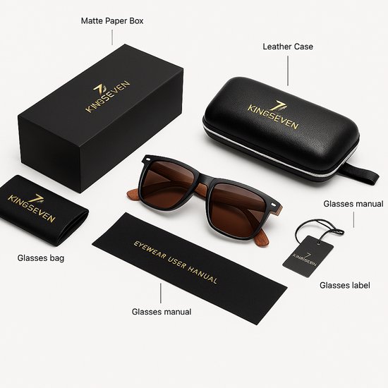 KingSeven - Leopard Brown Wayfayer Bamboo UV400 en Polarisatie filter - Zonnebril Heren van Kingseven — afbeelding 3