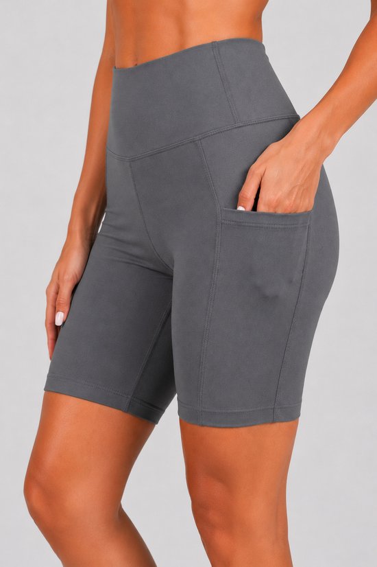 SparkNine Softflow korte sportbroek - met zakken - zachte stof - M - grijs - dames short - half lang - fietsshort — afbeelding 2