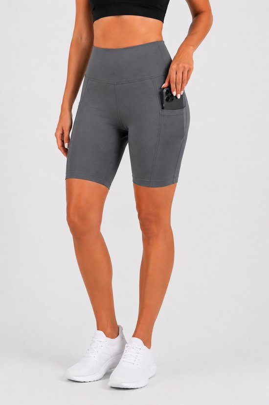 SparkNine Softflow korte sportbroek - met zakken - zachte stof - M - grijs - dames short - half lang - fietsshort — afbeelding 5