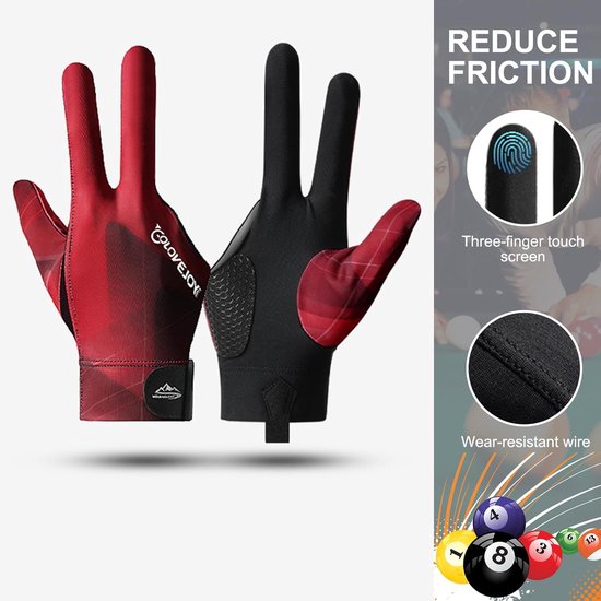 Biljart Handschoenen - Poolhandschoenen Cue Sport - Nauwkeurige Schoten - Drie Vinger Ontwerp - Universele Maat - Wijnrood — afbeelding 2