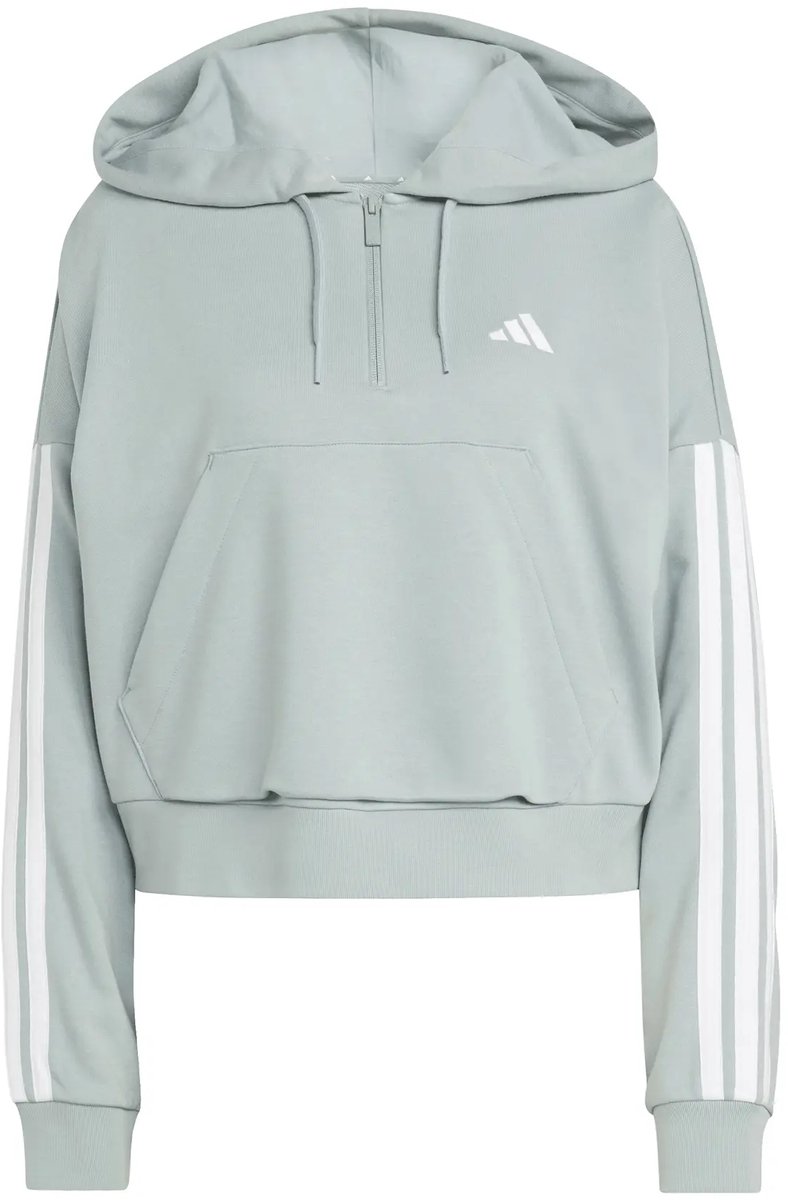 Dames Sweater met 1/4 rits en capuchon adidas Essentials 3-Stripes Wit