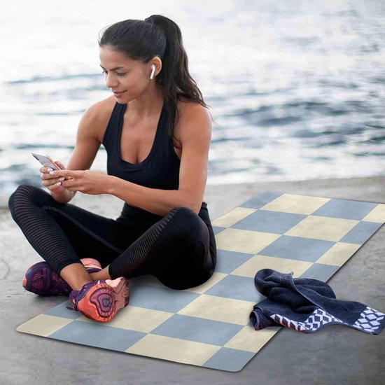 Dambord Yogamat - Sportmat Fitnessmat - Hot Yoga - Antislip Grip - 180x66 cm - Blauw Geel — afbeelding 2