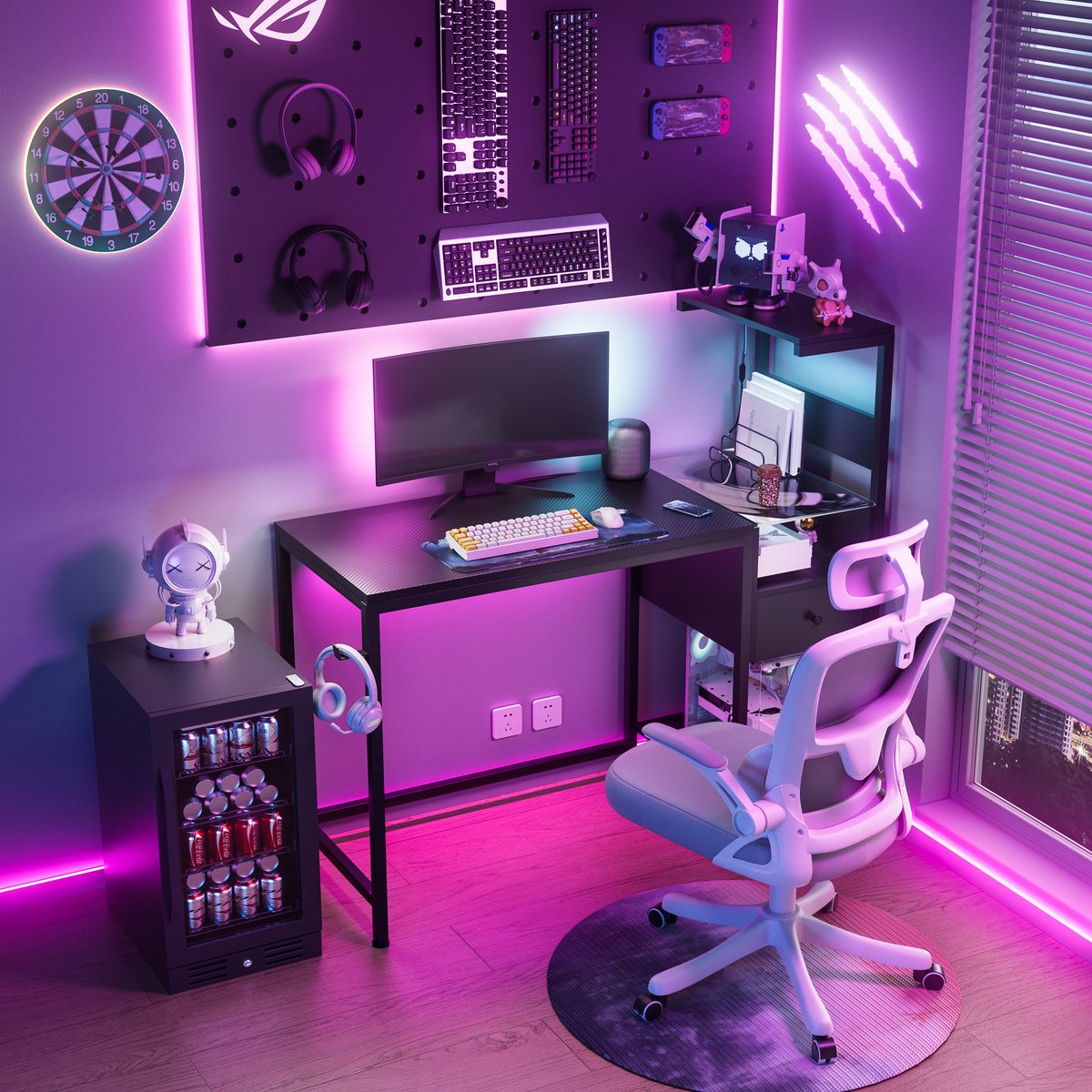 Computertafel Met USB En LED - Gaming Bureau Met Opbergrekken - Zwart