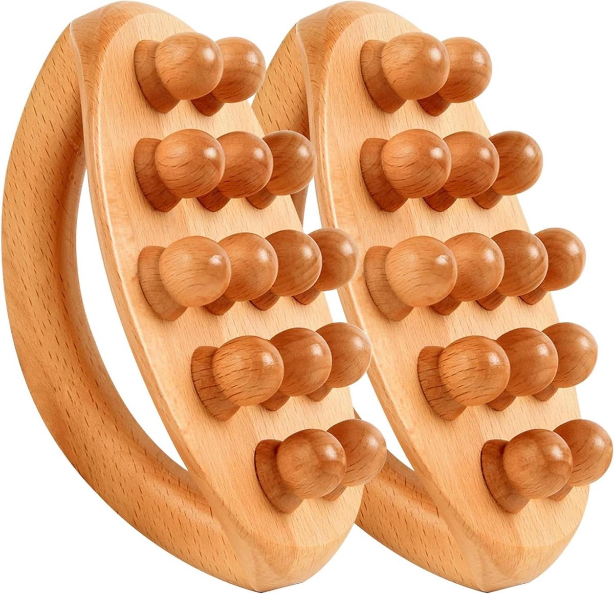 Houten Massage Tools - Lymfedrainage Roller - Lichaamsvorming Cellulitis - 14 Massagekralen - 2 Stuks - Natuurlijk Hout