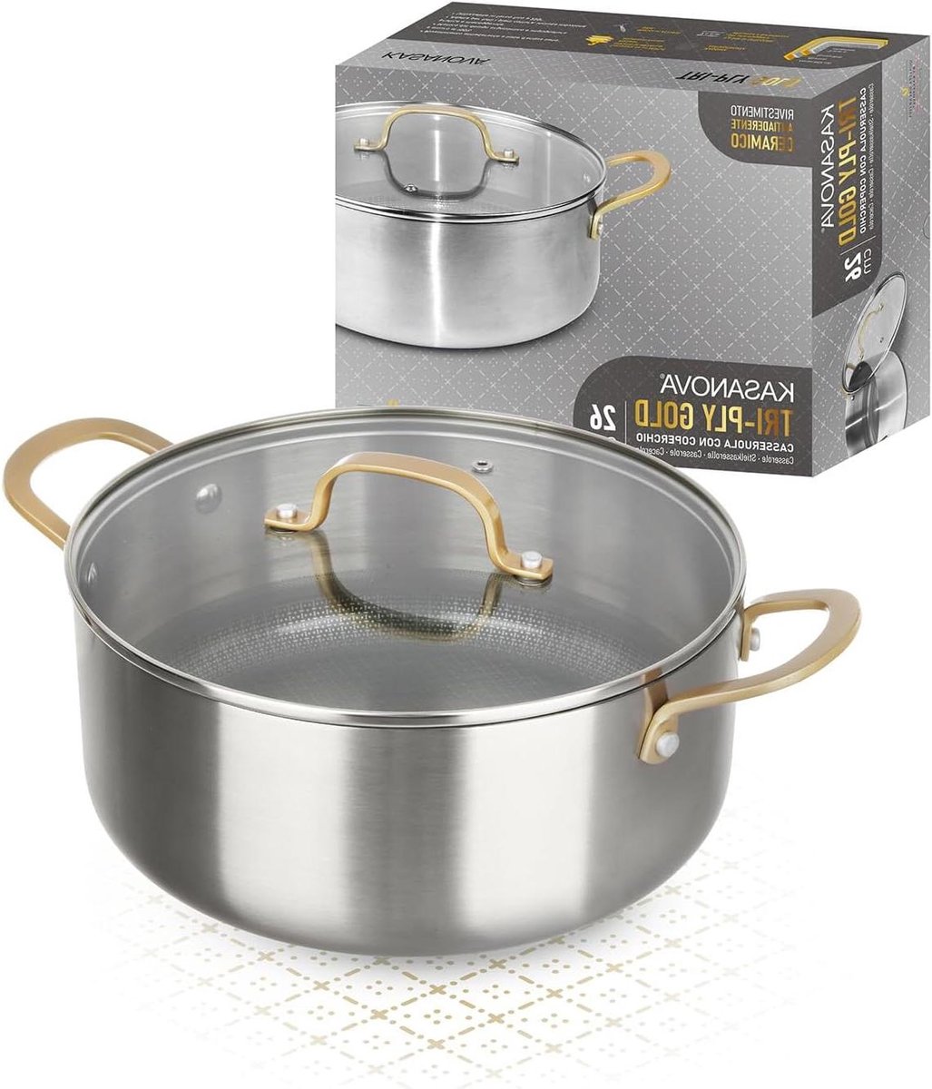 Tri Ply Braadpan - Gouden Pan - Gelijkmatig Koken - Keramische Coating - 26 cm - Goud