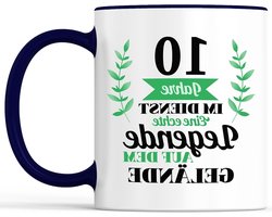 Koffiebeker met tekst - Cadeau mok - Dienstjubileum vieren - Vaatwasmachinebestendig - 330 ml - Wit-Blauw