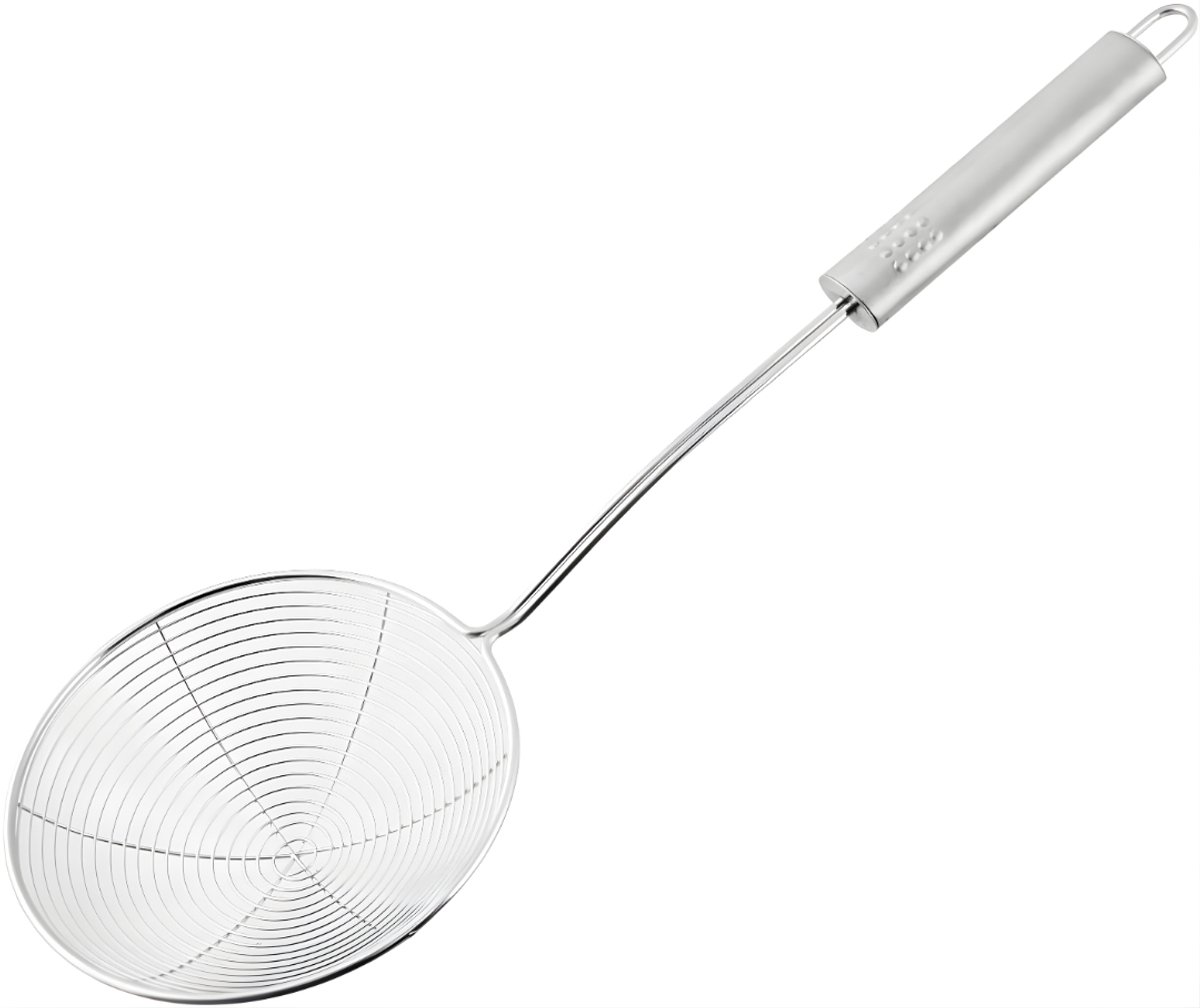 KAD® Spatel - RVS Schuimspaan – Voor Frituren & Blancheren – Hittebestendig – Met Ophangoog - Zilver - 12cm x 6cm x 38cm
