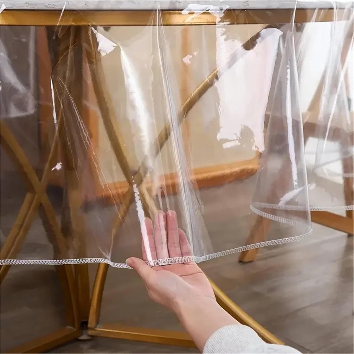 Rond tafelkleed, transparant, van kunststof, waterdicht, 200 cm