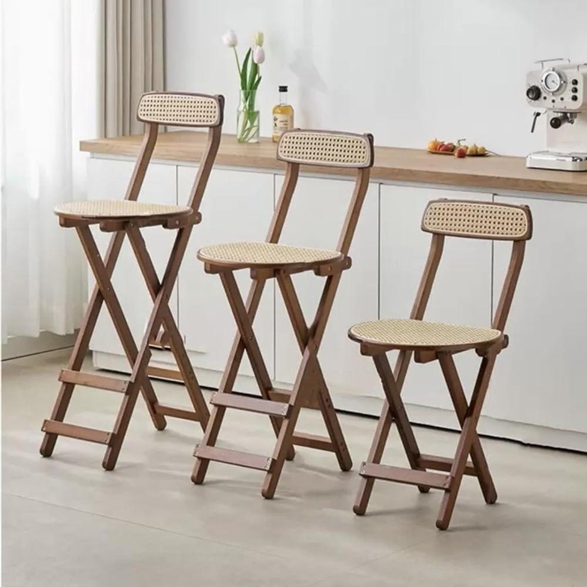 Bamboe Barkruk - Opvouwbare Stoel - Keuken Ontbijthoek - Met Rugleuning - Hoogte 60cm - Bruin