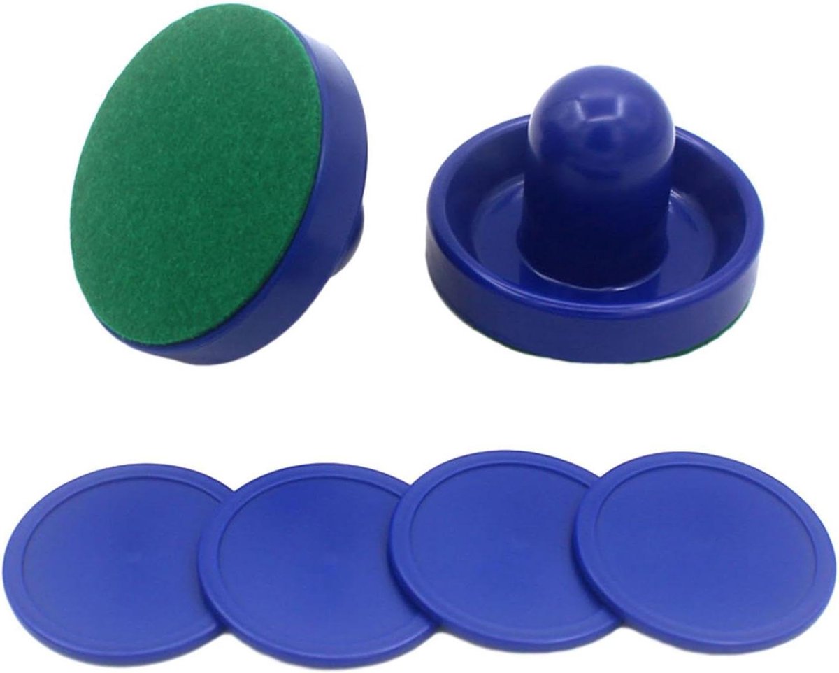 Airhockey Accessoires - Puck en pusher - Spelavond organiseren - Duurzaam kunststof - 96 mm pushers - Blauw