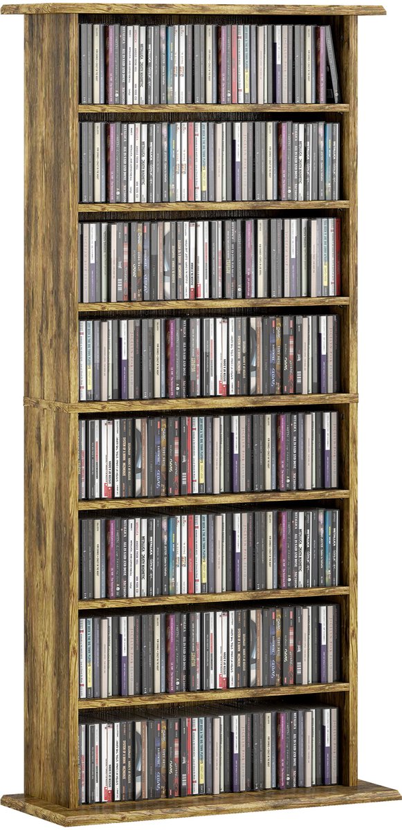 HOMCOM CD-opbergkast - Spaanplaat - 58x24x126,3 cm - Rustbruin