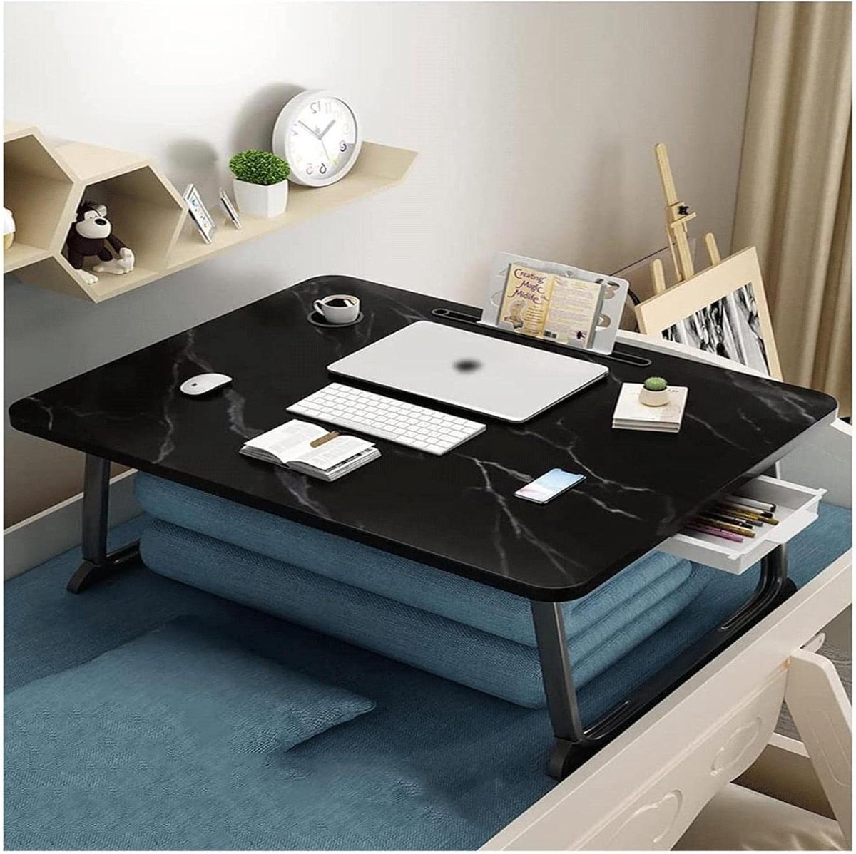 Laptop Bed Bureau - Vouwtafel Schrijven - Thuiswerken Comfort - Met Bekerhouder - 60x40cm - Zwart