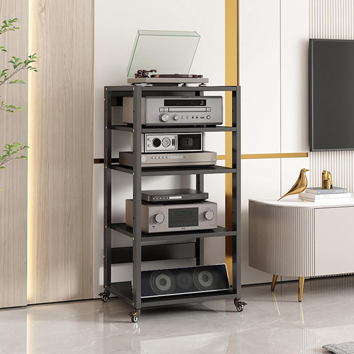 Media Opbergkast - Audio Rack - Apparatuur Organiseren - Verstelbare Lagen - 5 Tier - Zwart