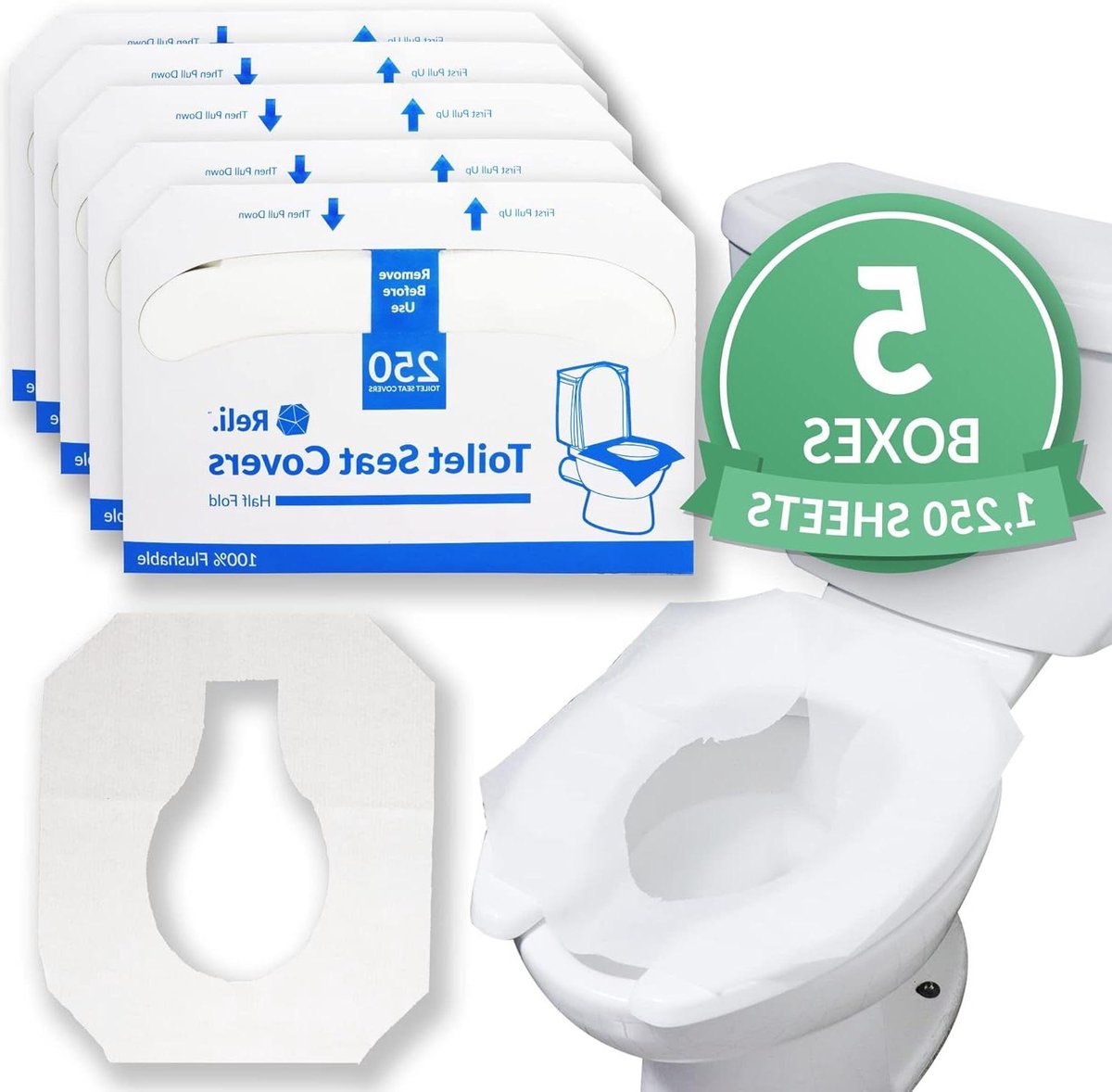 Wegwerp toiletstoelhoezen - Toiletbrilbeschermers - Hygiënisch reizen - 1250 stuks - Standaard formaat - Wit