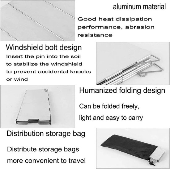 Camping Kook Windscherm - Opvouwbaar Windscherm - Buiten Koken - Efficiënte Vlamstabiliteit - 9 Borden Mini - Zilver van Camping — afbeelding 2