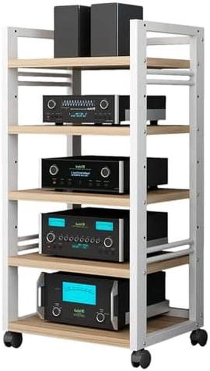 AV Media Stand - Componenten Kast - Audio Opbergen - In Hoogte Verstelbaar - 5 Tier - Houtkleurig