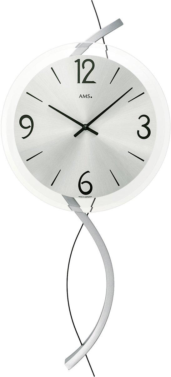 AMS Wandklok W9718: Tijdloze elegantie voor uw huis - Klok / zilverkleur / met glazen wijzerplaat