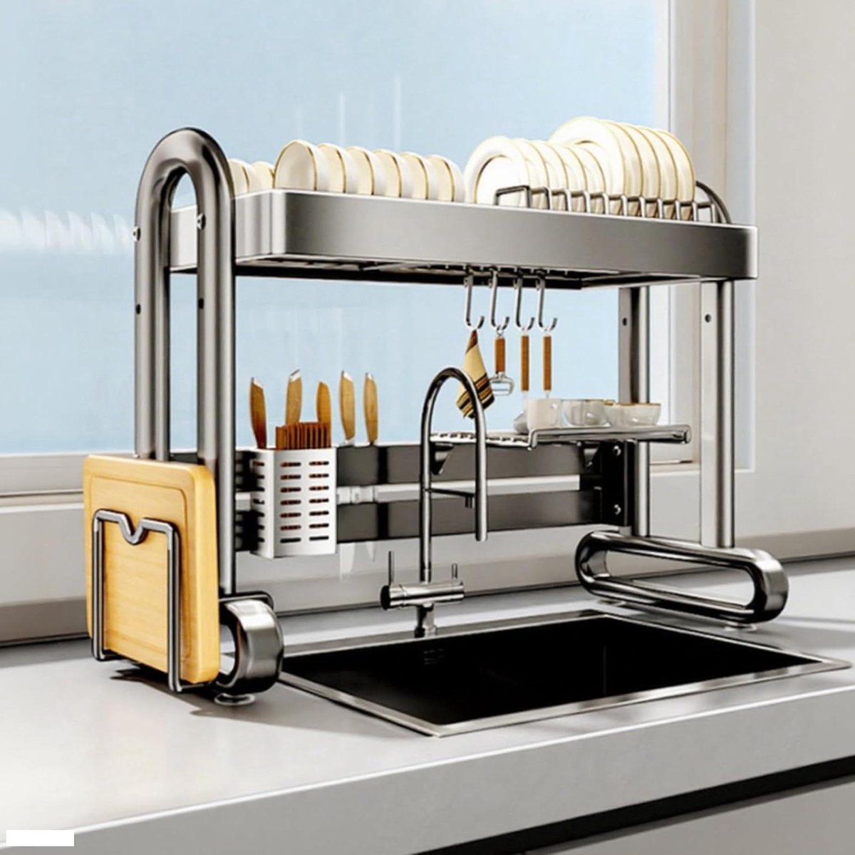 Gootsteenrek - Keuken Organizer - Afwas Drogen - Ruimtebesparend Dubbellaags - Tot 95cm - Zwart