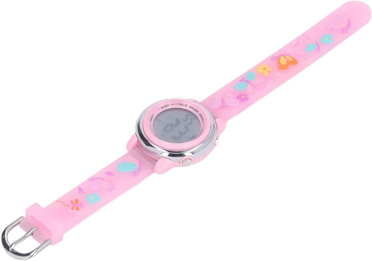 Kinderhorloge Digitaal - Kindertijdklokje - Leren Klokkijken - LED Achtergrondverlichting - 3-10 Jaar - Roze