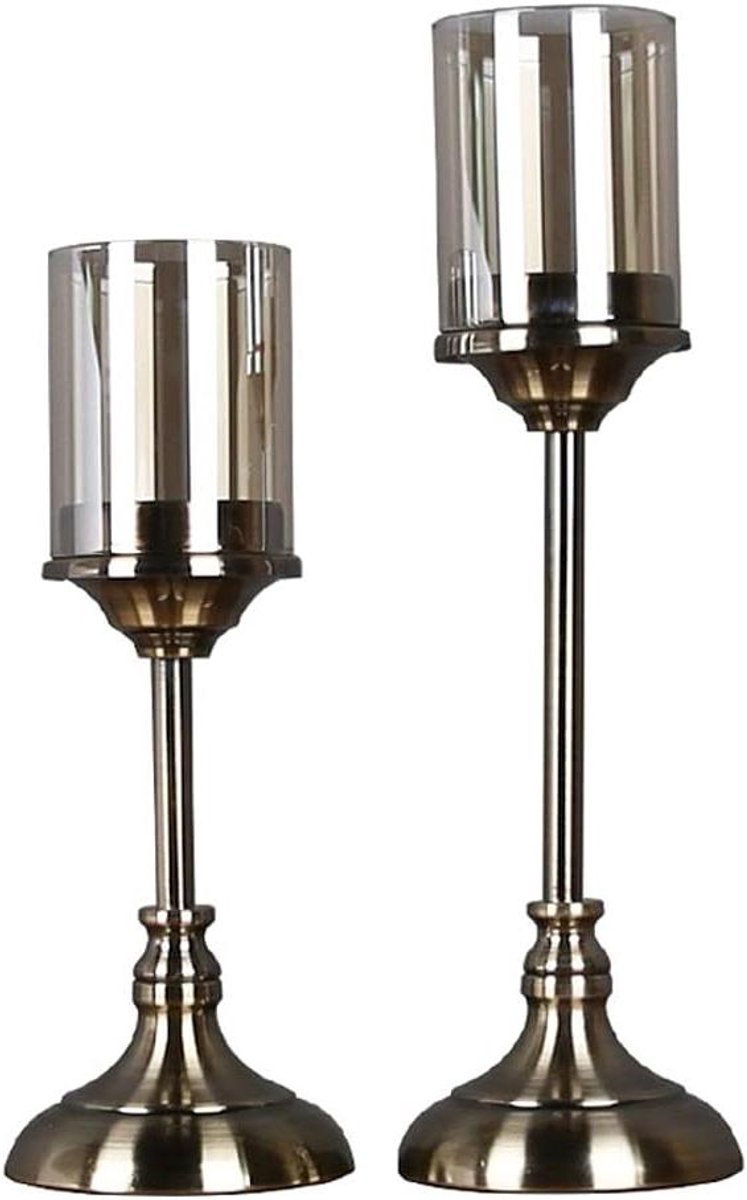 Kandelaars Set - Kaarshouders - Sfeer Creëren - Afneembaar Glas - 2 Stuks - Zilver