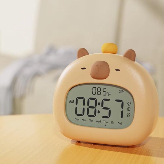 Schattige Wekker - Kinderwekker Nachtlampje - Wakker Worden - Zacht Nachtlampje - 12x8x11 cm - Geel — afbeelding 4