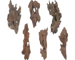 Aquarium Decoratie Set - Boomstammen Ornament - Natuurlijke Schuilplaats - Set van 6 stuks - 11.3 cm - Lichtbruin