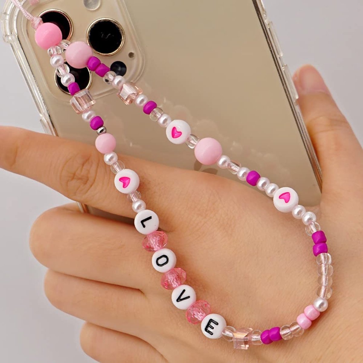 Dailygoods - Mobiele Telefoonkoord met Kleurrijke Parels en Smiley Gezicht
