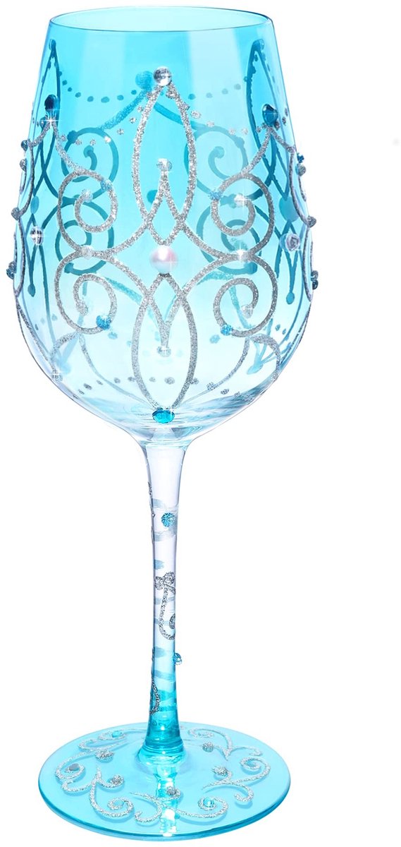 Dailygoods - Handgeschilderd Wijnglas met Blauwe Prinses Ontwerp