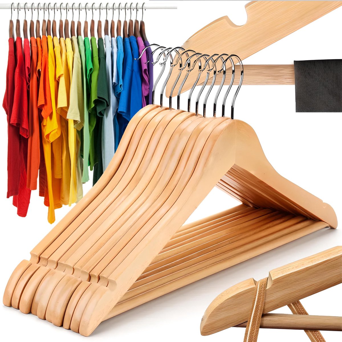Dailygoods - Set van 10 Houten Kleerhangers met Antislip