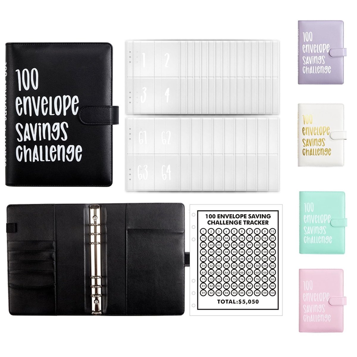 Dailygoods - Dailygoody - Zwart Budget Binder - Spaarboek Gelduitdaging - Kunstlederen Geldorganisator - A5 Formaat - Budgetplanner met Enveloppen - Voor Huis en K...