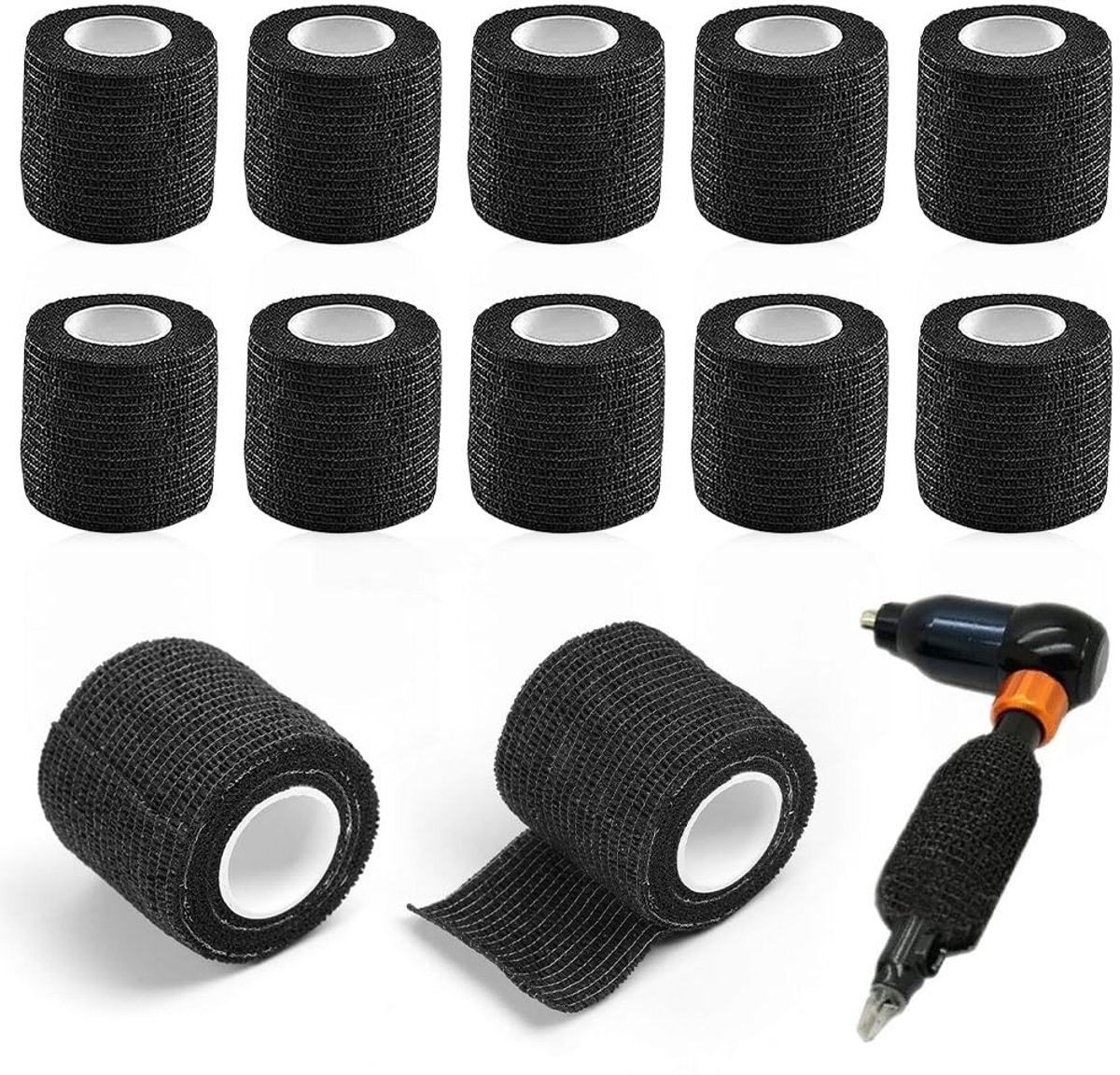 Pack van 12 Tattoo Grip Covers - Zwarte Grip Tape 5 cm x 4.5 m voor Tattoo Machines