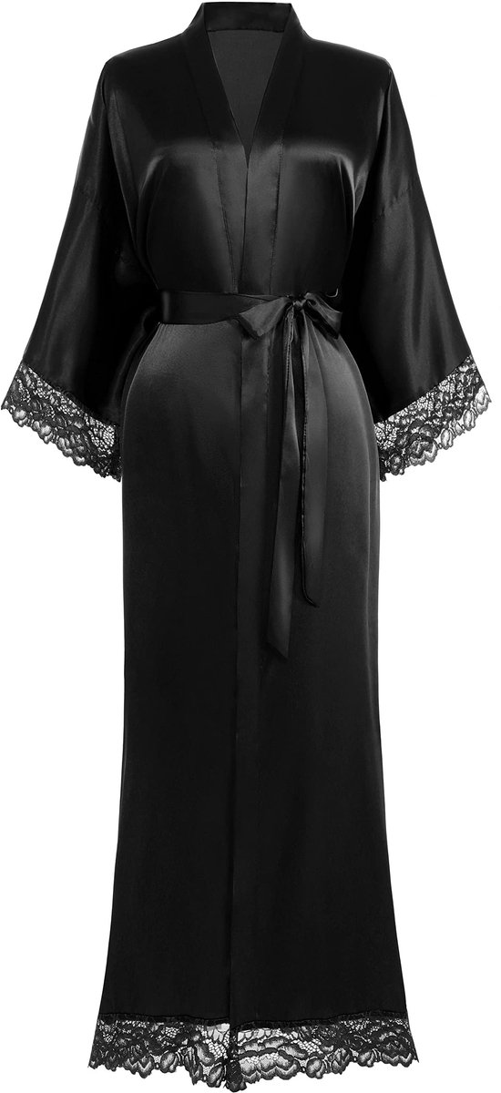 Dailygoods - Dailygoody - Ochtendjas - Luxe Kimono Badjas - Zacht en Comfortabel - Lang Zwart - Ideaal voor Thuis - Perfect voor Dames