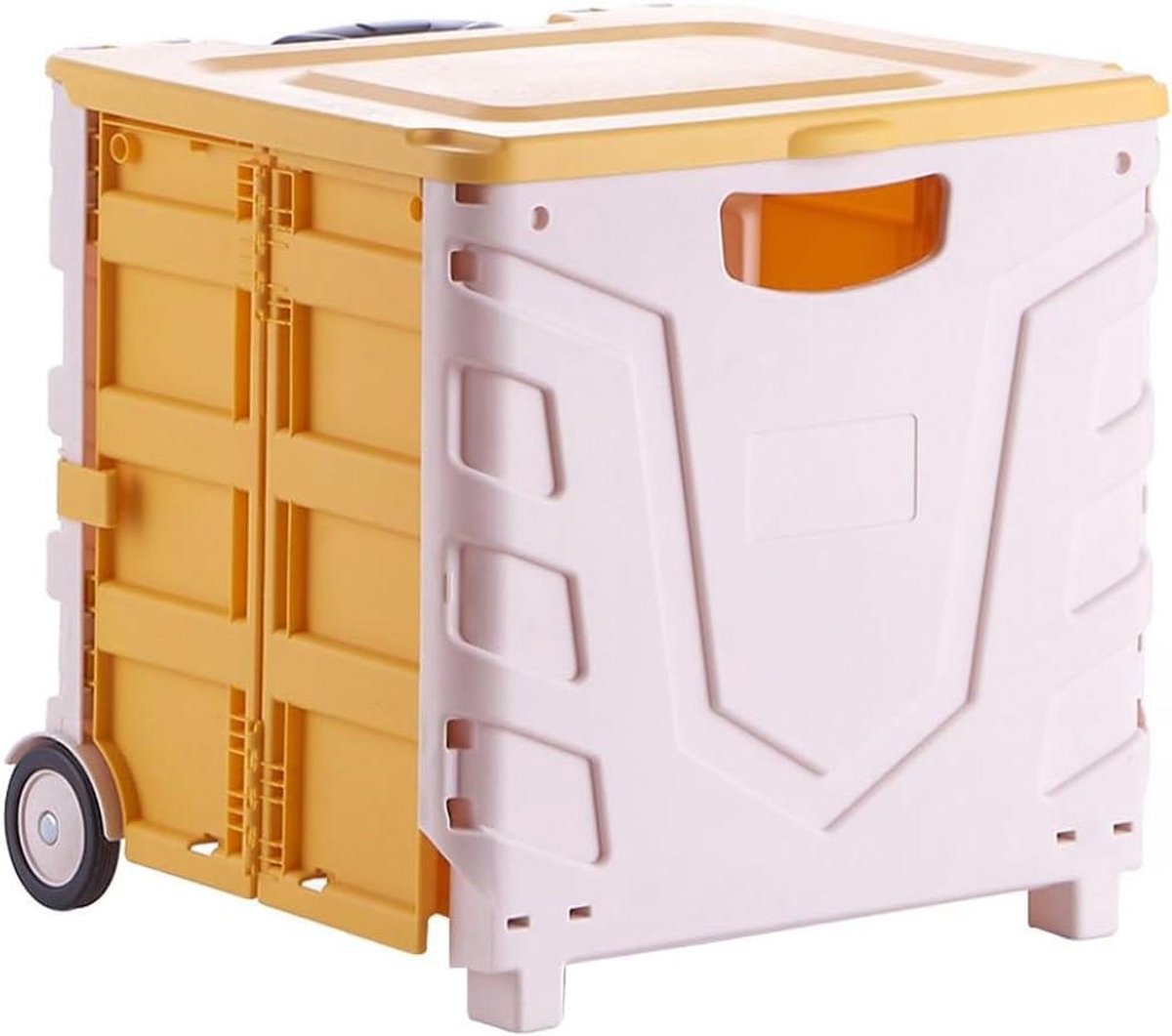 Rollende kist - Handige trolley - Spullen vervoeren - Compact opvouwbaar - 45 liter - Wit Geel