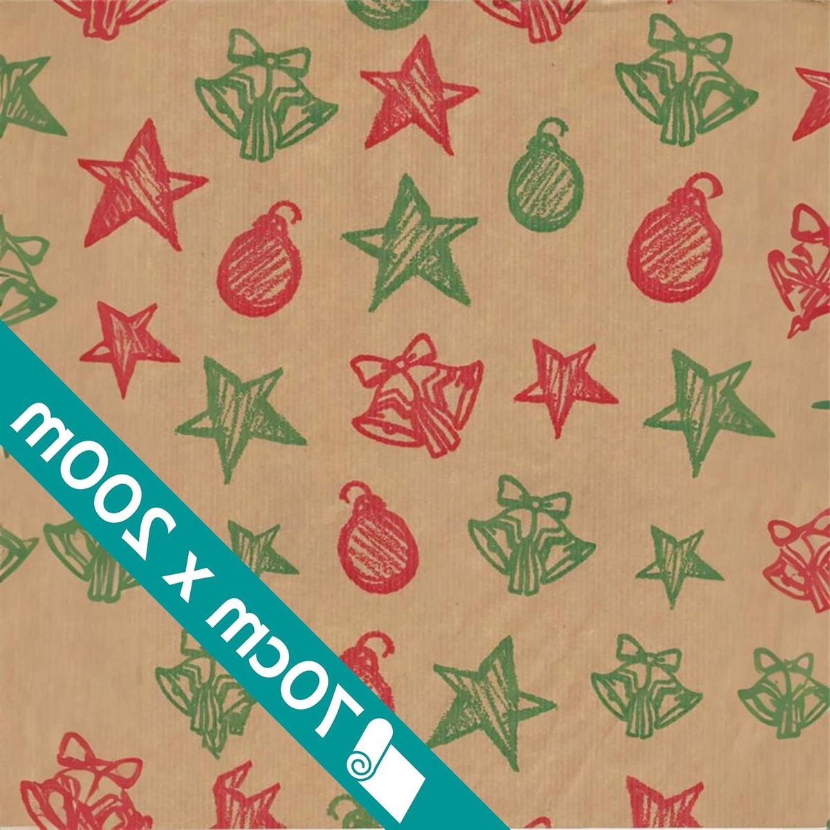 Kerstcadeaupapier Rol - Inpakpapier Feestelijk - Geschenken Versieren - Hoge Kwaliteit Papier - 70 cm x 200 m - Kraft Kerstprint